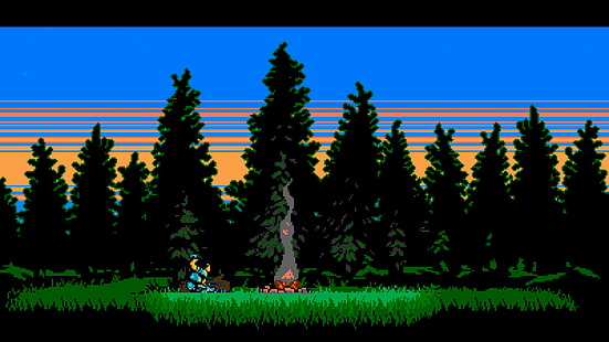 illustrazione di alberi di pino verde, Shovel Knight, videogiochi, pixel art, giochi retrò, 8-bit, 16-bit, Sfondo HD HD wallpaper