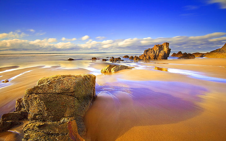 mar, naturaleza, nube, playa, roca, Fondo de pantalla HD