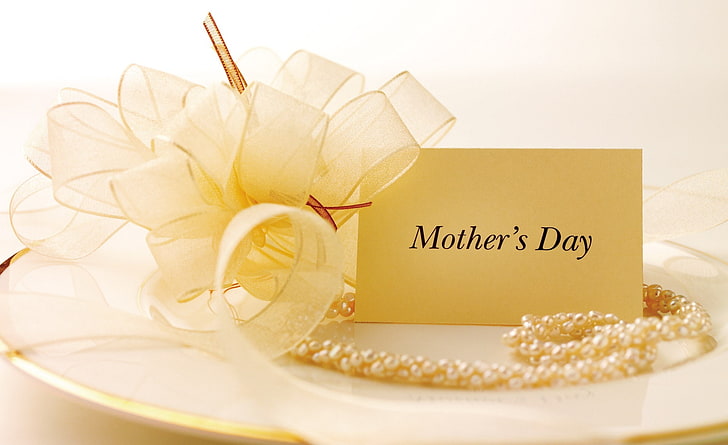 Carte de fête des mères, collier de perles blanches perlées, vacances, fête des mères, carte, carte de fête des mères, Fond d'écran HD
