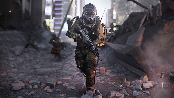 captura de pantalla de la aplicación del juego, fondo de pantalla digital de máscara de gas, Call of Duty: Advanced Warfare, Call of Duty, Fondo de pantalla HD
