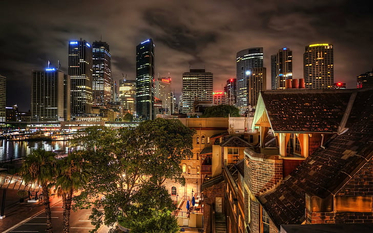 Australia House Sydney Night Lights Buildings Skyscrapers Hdr Desktop Background Images, cities, australia, background, buildings, desktop, house, images, lights, night, skyscrapers, sydney, HD wallpaper