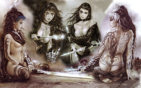 4 fantastiche ragazze Fantasy di Luis Royo Arte astratta Fantasy HD, incredibili, Angelo, Assassino, angeli, 4, Braccio, Sfondo HD HD wallpaper
