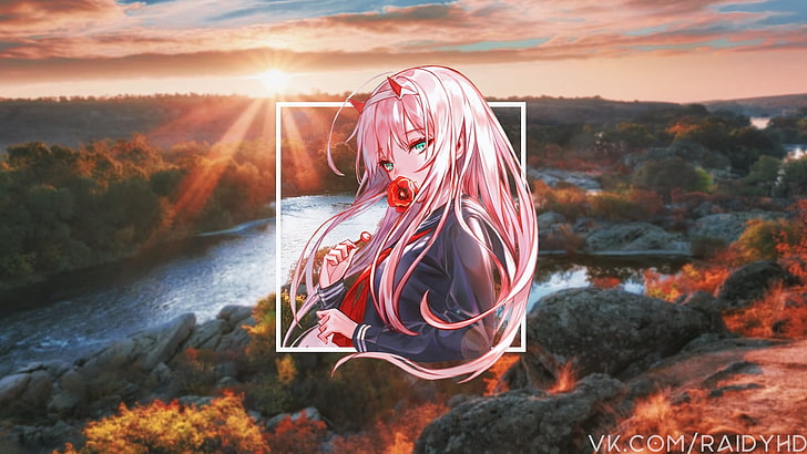 anime, anime girls, picture-in-picture, Zero Two, Zero Two (Darling in the FranXX), Darling in the FranXX, HD wallpaper