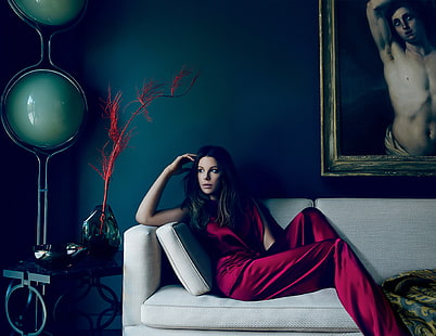 Kate Beckinsale, atriz, mulheres, calças vermelhas, olhando para longe, HD papel de parede HD wallpaper