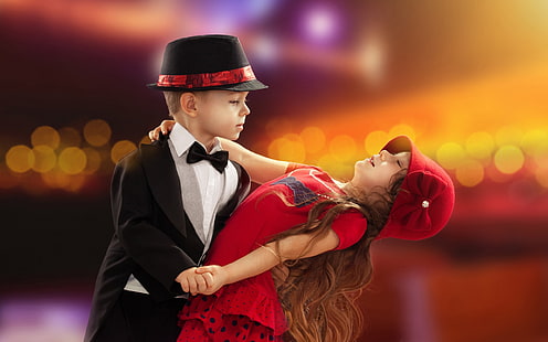 Schöner Tanz, süßes Mädchen und Junge, Kind, Junge und Mädchen tanzen zusammen, Schön, Tanz, süß, Mädchen, Junge, Kind, HD-Hintergrundbild HD wallpaper