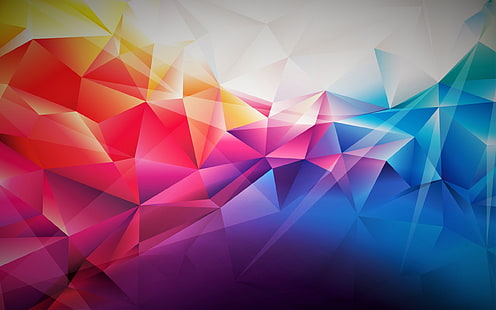 wallpaper bentuk geometris warna-warni, abstrak, biru, kuning, merah, pink, ungu, oranye, berwarna-warni, Wallpaper HD HD wallpaper