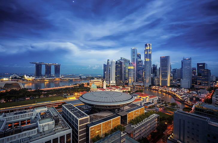 싱가포르, 도시 풍경, 흐린 날씨, 도시, 도시, HD 배경 화면