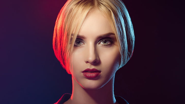 women, blonde, face, portrait, simple background, HD wallpaper