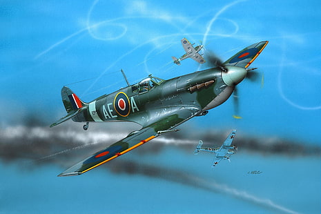 Ilustraciones de avión de combate gris, blanco y negro, Segunda Guerra Mundial, militar, avión, avión militar, Reino Unido, avión, Spitfire, Supermarine Spitfire, Royal Airforce, Fondo de pantalla HD HD wallpaper