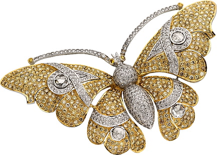 декор бабочки золотого и серебристого цветов, бабочка, камень, бриллианты, декор, HD обои HD wallpaper