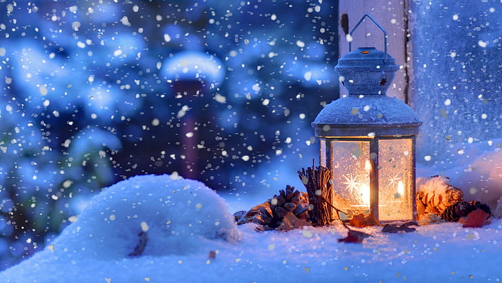 salju, lampu, musim dingin, 4k, Wallpaper HD