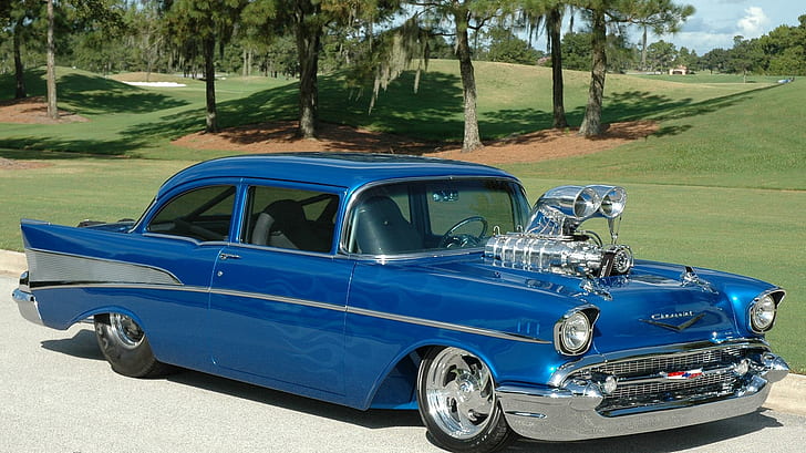'57 Chevy Bel Air, race, dragster, chevrolet, vintage, drag, chevy, alcohol, blown, classic, 1957, HD wallpaper