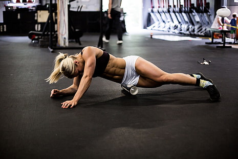 kvinna, pose, träning, fitness, gym, stretching, HD tapet HD wallpaper