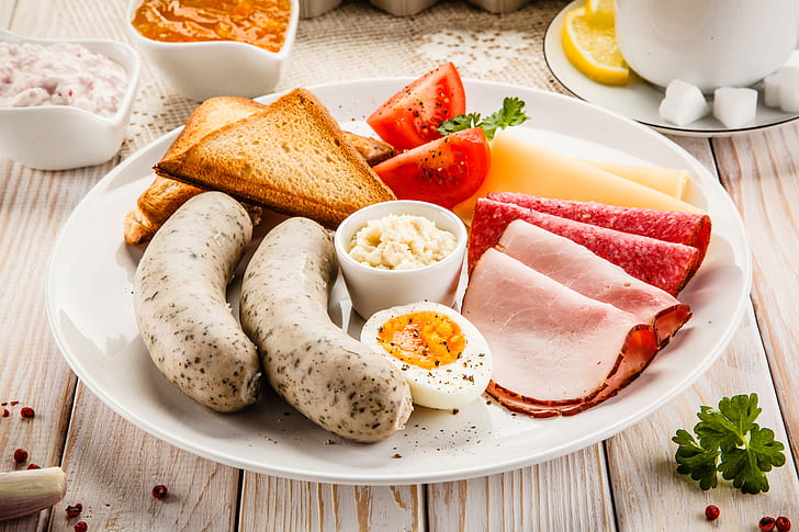 Food, Breakfast, Egg, Meat, Sausage, Toast, HD wallpaper