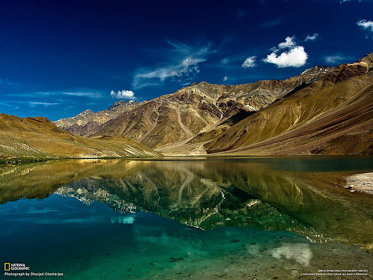 gray mountain range, the sky, clouds, mountains, lake, reflection, HD wallpaper