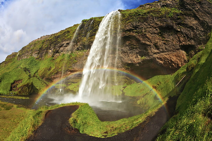 Waterfalls, Seljalandsfoss, Grass, Iceland, Rainbow, Waterfall, HD wallpaper  | Wallpaperbetter