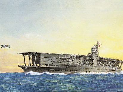 Kriegsschiff, Kunstwerk, Schiff, Militär, Militärflugzeug, Flugzeugträger, IJN, HD-Hintergrundbild HD wallpaper