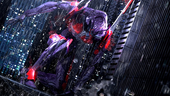blaue und rote Roboter Wallpaper, Neon Genesis Evangelion, Anime, digitale Kunst, Render, CGI, 3D, HD-Hintergrundbild HD wallpaper