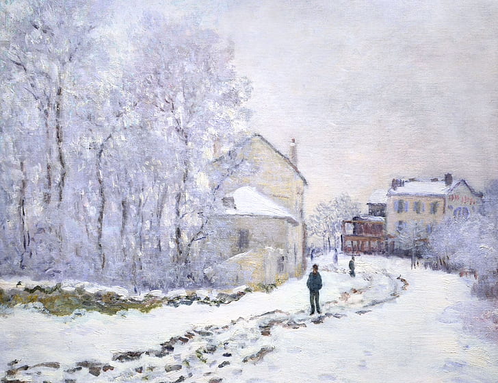 gambar, lanskap perkotaan, Claude Monet, Snow at Argenteuil, Wallpaper HD