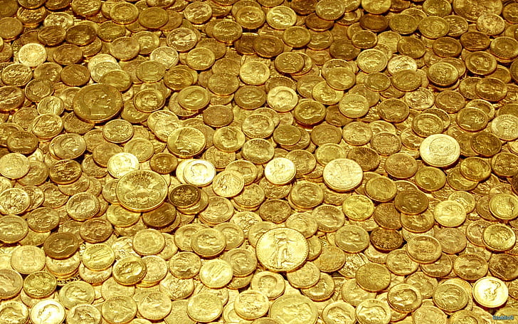 الأصفر والذهب والنقود والعملات المعدنية، خلفية HD