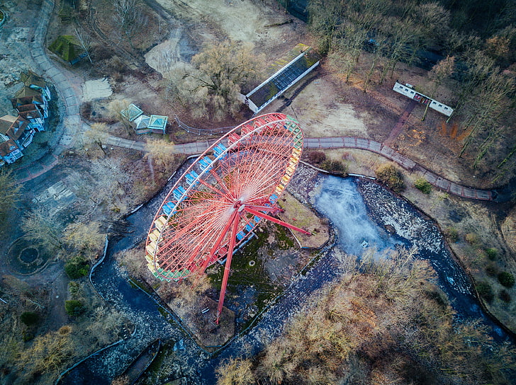 rotes Riesenrad, Riesenrad, Draufsicht, Stadt, HD-Hintergrundbild