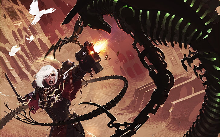 Tapeta z grą z białowłosą kobietą, Warhammer 40,000, Sisters of Battle, Tapety HD