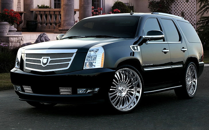 black Cadillac Escalade SUV, auto, Cadillac, tuning, Escalade, drives, HD wallpaper