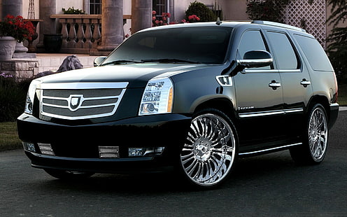 черный внедорожник Cadillac Escalade, авто, Cadillac, тюнинг, Escalade, диски, HD обои HD wallpaper