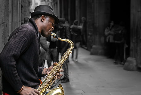 calle, músico, saxofón, Fondo de pantalla HD HD wallpaper