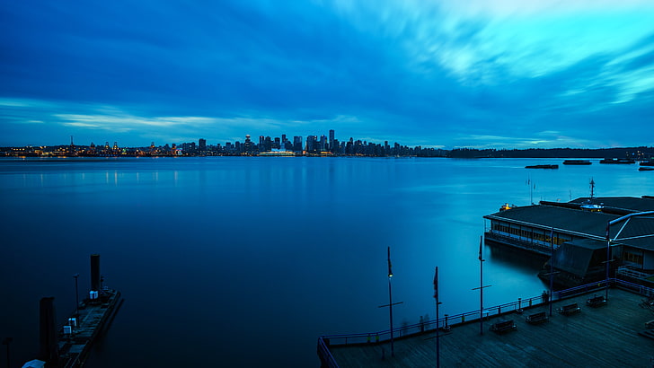 Panorama Stadtbild, Landschaft, Wolken, Stadt, blau, Wasser, HD-Hintergrundbild