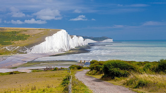 klif, Cliffs Of Dover, Cottage, Anglia, morze, Tapety HD HD wallpaper