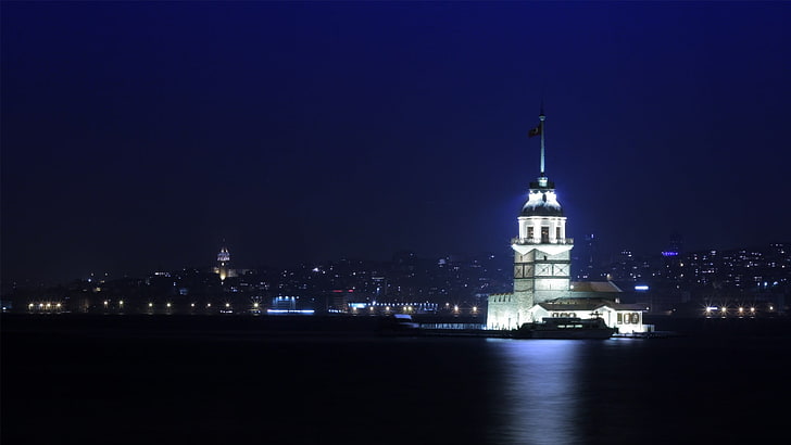 Stambulska wieża Maiden, Turcja, Stambuł, Wieża Leandra, pejzaż miejski, Tapety HD