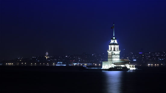 Istanbull Maiden tower, Turkey, Istanbul, Maiden's Tower, cityscape, HD wallpaper HD wallpaper