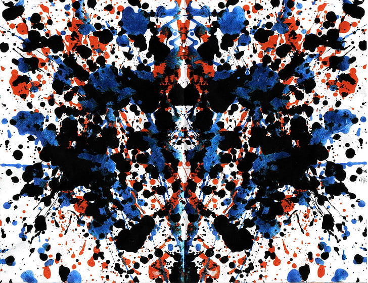 tekstil bunga biru, putih, dan merah, uji Rorschach, tinta, simetri, percikan cat, Wallpaper HD
