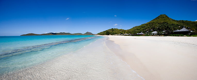 As melhores praias do mundo, Antígua, baía Hermitage, 8k, costa, 5k, Barbuda, céu, mar do Caribe, 4k, HD papel de parede HD wallpaper
