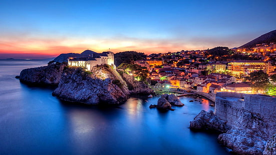 دوبروفنيك ، كرواتيا ، الشاطئ ، المياه ، البحر ، البحر الأبيض المتوسط ​​، المدينة، خلفية HD HD wallpaper