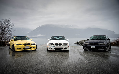 BMW M3 E46 sarı siyah beyaz araba, BMW, Sarı, Siyah, Beyaz, Arabalar, HD masaüstü duvar kağıdı HD wallpaper