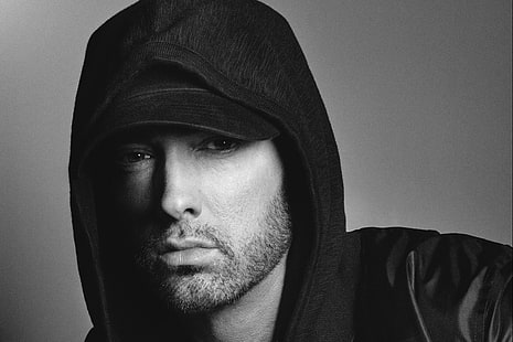 Cantantes, Eminem, Americano, Blanco y negro, Capucha, Cantante, Fondo de pantalla HD HD wallpaper