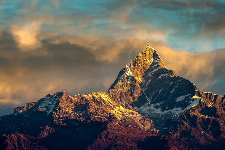 茶色の山、アンナプルナ、ネパール、ヒマラヤ、山、空、 HDデスクトップの壁紙