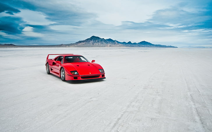 roter Ferrari F40, Ferrari F40, See, Maschine, HD-Hintergrundbild