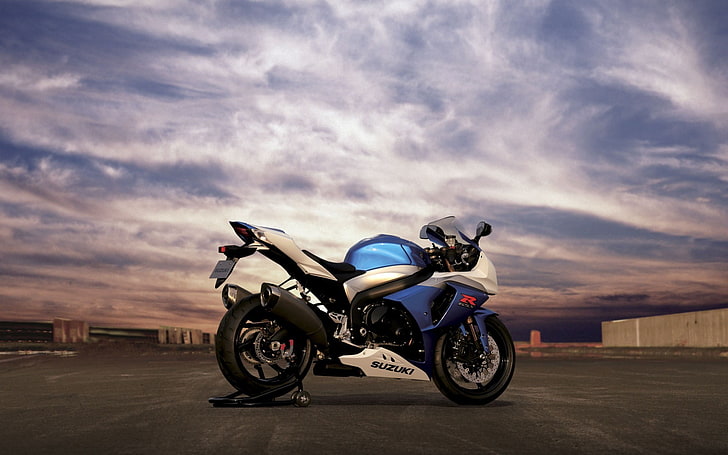синий и серебристый спортивный мотоцикл, Suzuki GSX-R, Suzuki, мотоцикл, HD обои