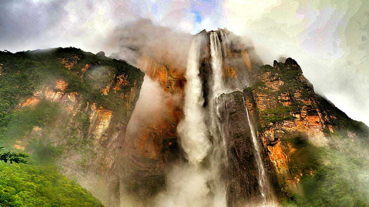 Cascadas, Salto Ángel, Acantilado, Tierra, Roca, Cascada, Fondo de pantalla HD
