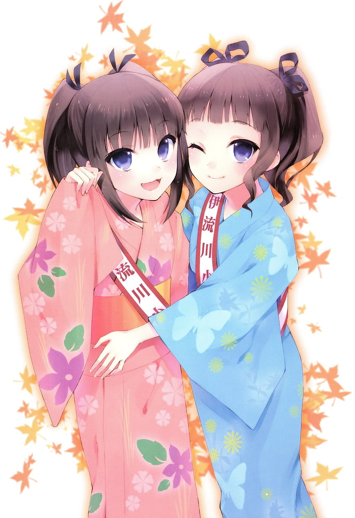 anime, hugging, kimono, HD wallpaper