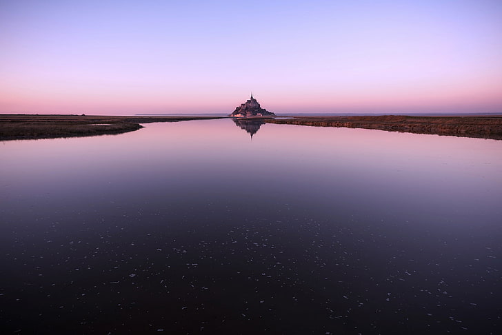 the sky, water, reflection, France, island, fortress, Mont-Saint-Michel, the mountain of the Archangel Michael, HD wallpaper