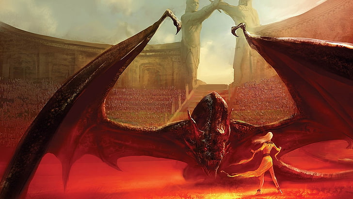 pintura de guerreros dragón y mujer, dragón, arte de fantasía, Juego de Tronos, Daenerys Targaryen, Fondo de pantalla HD