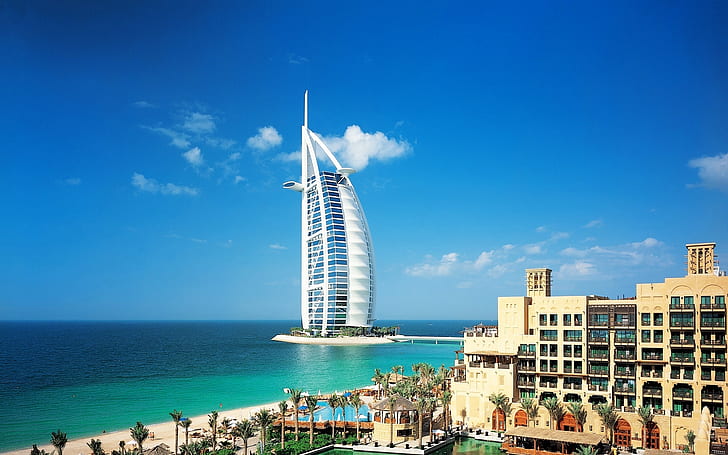 Dubai Burj Al Arab Hotel, luxury, resort, spa, sea, exotic, HD wallpaper