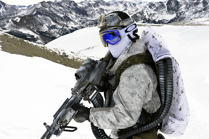 men's white and purple Oakley snow sunglasses, weapons, army, soldiers, United States Navy SEALs, HD wallpaper