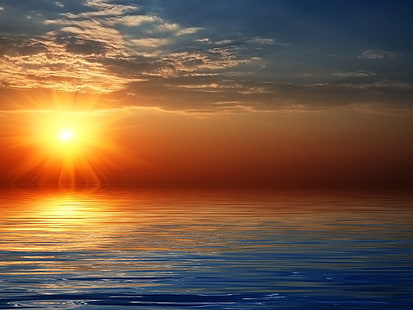 ธรรมชาติทะเลพระอาทิตย์ตกที่น่าตื่นตาตื่นใจ Nature Sunsets HD Art, ธรรมชาติ, ดวงอาทิตย์, พระอาทิตย์ตก, ทะเล, ท้องฟ้า, วอลล์เปเปอร์ HD HD wallpaper