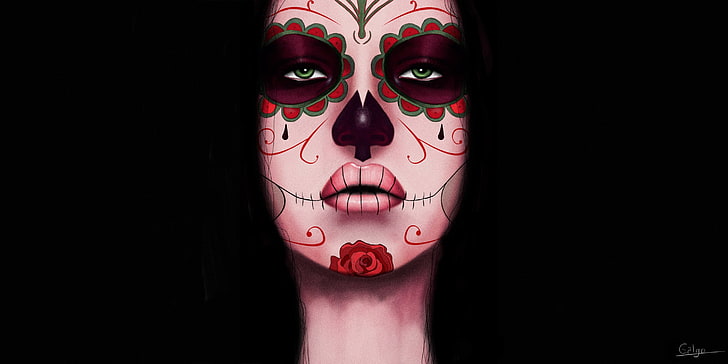 ผู้หญิง, งานศิลปะ, Dia de los Muertos, กะโหลกศีรษะ, ใบหน้า, วอลล์เปเปอร์ HD