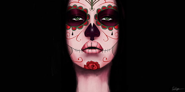 ผู้หญิง, งานศิลปะ, Dia de los Muertos, กะโหลกศีรษะ, ใบหน้า, วอลล์เปเปอร์ HD HD wallpaper